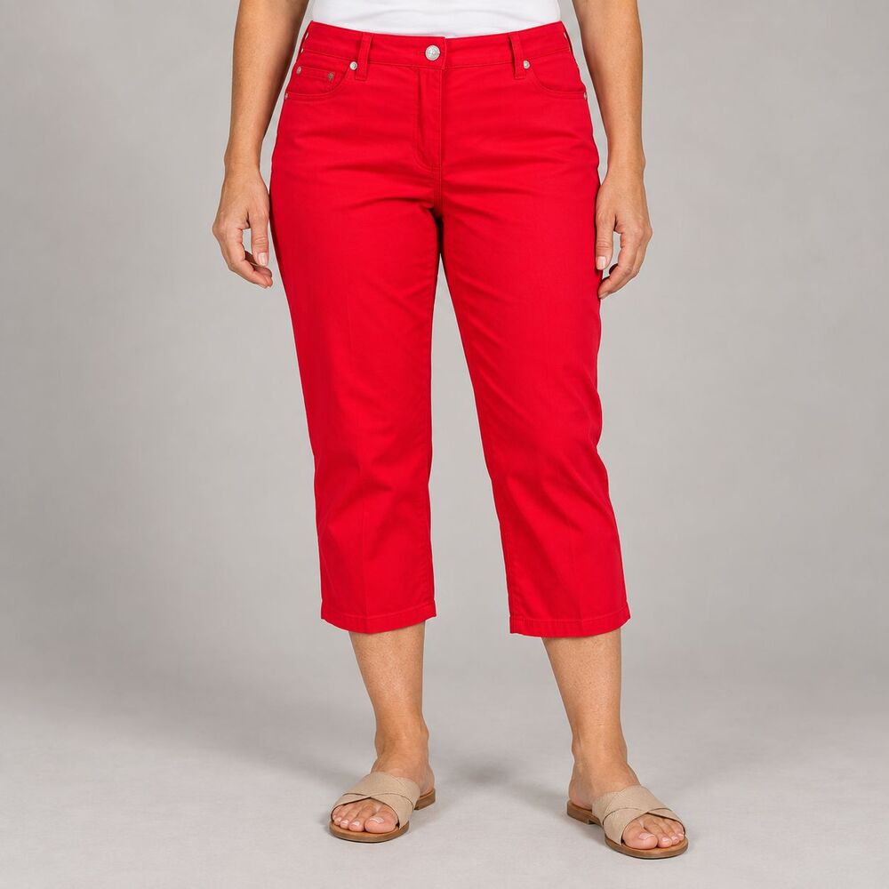 Peter Nygard Capri Pants Womens 10 Red Stretch Cotton Cropped Straight Leg